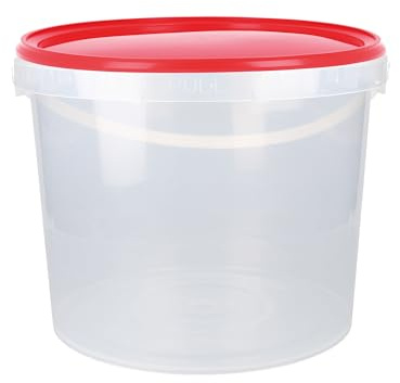 Eimer Mit Deckel 5l Rund | Kunststoff Lebensmittelecht, Luftdicht Und Stabil | Leer Mit Griff Für Lebensmittel Chemie Klebstoffe Tierfutter Geeignet Transparent Rot