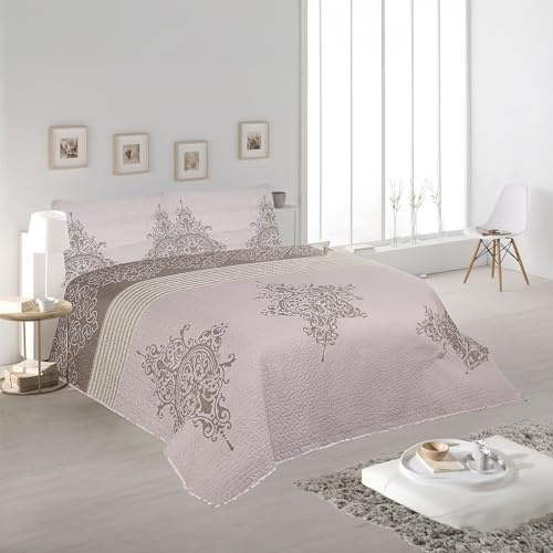 H HANSEL HOME Colcha Bouti Estampada Cama 140/150/160, 100% Microfibra Extra Suave, Bicolor Reversible, Cubrecama Fina, para Verano y Entretiempo, Incluye 2 Funda de Cojín - Morado 250x260