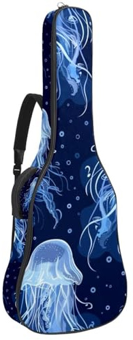 Gitarrentasche für Akustikgitarre mit zwei Taschen, ästhetische blaue Geisterqualle, wasserabweisend, doppelt verstellbarer Schultergurt, Gitarrentasche, Ästhetische blaue Geisterqualle, 42.9x16.9x4.7