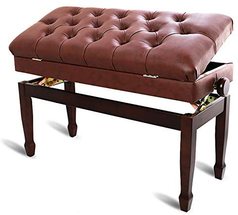 KIUYDHGD Klavierbank aus Leder, wasserdicht, Klavierhocker, verstellbar, Klavierbank, Keyboardbank mit Stauraum, Pu-Leder, atmungsaktiv, 50–60 cm, Braun/Schwarz