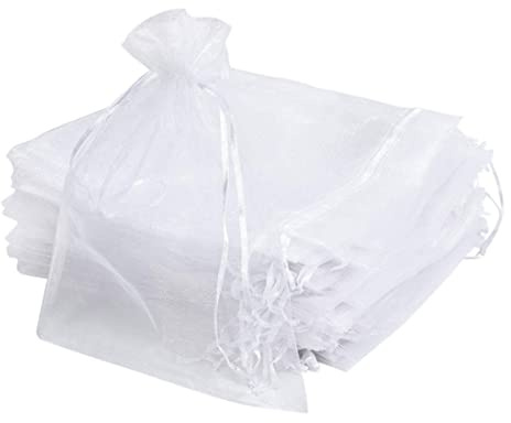 Peosaard 12 st organza presentpåsar påsar wrap organza-påsar bröllopsfest gynnsamma väskor dragsko vit smyckepåse