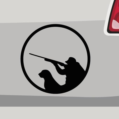 Autoaufkleber - Jäger mit Hund Wald Jagt REH - Sticker, Aufkleber für Auto, Motorrad, Fahrrad, Laptop, LKW, JDM Decal Racing (6x6cm | Schwarz)