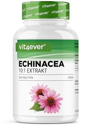 Echinacea 500 mg - 365 compresse vegane - Estratto naturale di echinacea 10:1 - Altamente dosato - Senza additivi indesiderati - Vegano