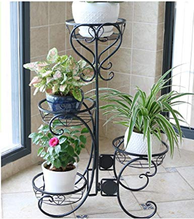 KWMAEEUID Gewächshaus-Blumentopf, Blumentopf, Kräuterregal, schwarzes Eisen, Blumenständer im Vintage-Stil, 48 x 68 cm (Größe: 4 Ebenen), RDZ (Größe: 4 Ebenen)