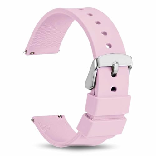 TECHZOCO Correa reloj silicona, Banda de Reloj de Silicona, Correa de Reloj Deportiva, Banda de Reloj Universal, Pulsera de Reloj Silicona, liberación rápida (Rosa (Hebilla plateada), 22 mm)