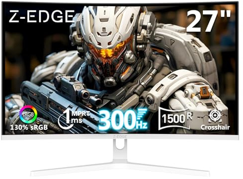 Z Z-EDGE Monitor curvo da gioco da 27 pollici, monitor per computer FHD 1080P 300Hz 240Hz, monitor curvo ultra veloce MPRT 1ms, 1500R, colori 16,7M, lunetta senza cornice UG27H, 2 porte DP