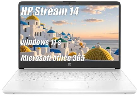 HP Stream Laptop de 14 pulgadas para estudiantes, Intel Celeron N4120, 8 GB de RAM, eMMC de 64 GB, almacenamiento en la nube de 1 TB, cámara web Microsoft 365, 720p alimentada por IA, Windows 11 S,