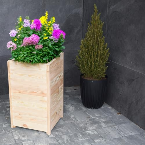 TIMBERMIK Holz Blumenkasten 40x40x70cm Geschliffener Getrockneter Blumentopf Pflanzkübel Pflanzkasten Blumenkübel für Garten Balkon und Terrasse Außen & Innen