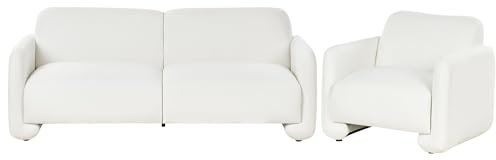 Beliani Conjunto de Sala de Estar de Tela sofá 3 plazas sillón tapicería de poliéster Respaldo Ancho reposabrazos Muebles de salón Retro Blanco Saland