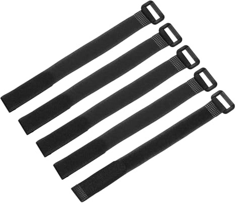 sourcing map 5 Pcs Reusable Battery Tie Down Straps 20mm x 25cm Nylon Multipurpose Battery Hold Down Adjustable Cinch Strap Hook Loop Fastening Tie for Quadcopters FPV RC Drone Boat Car, Black