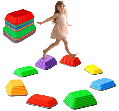 Kids Balance Stepping Stones 8 PCS Sensory Stones Non-Slip Stackable Balance Sensory Toys for Autism Obstacle Course Garden Outdoor Indoor Games for Toddlers Encourage Balance & Sensory Motor Skills