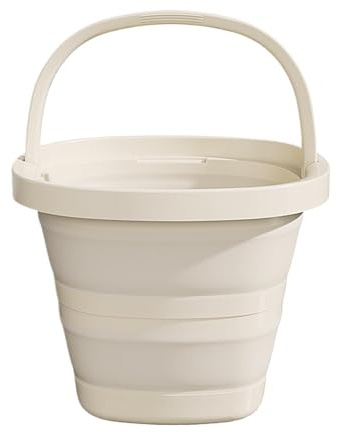 CollapsibleBucket - Contenedor de Agua Plegable, Cubo de 10 litros con asa, Base Antideslizante, Almacenamiento Compacto Que Ahorra Espacio, Multiusos para Camping, Pesca, jardinería, Limpieza, Beige