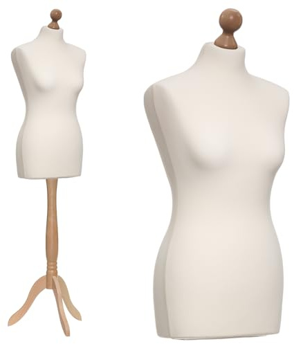 DummyDoll Schneiderpuppe weiblich Größe 34/36, Überzug Creme/Ecru, Holzdreibein Buche
