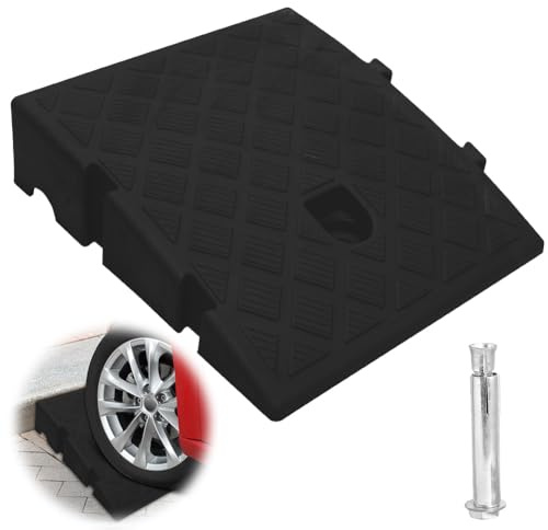 Rampa para bordillos, 27 x 25 x 7 cm, portátil, para silla de ruedas, de plástico resistente, para entrada, pasarela, motocicleta, scooter, coches, con 2 pernos de expansión (negro, 1)