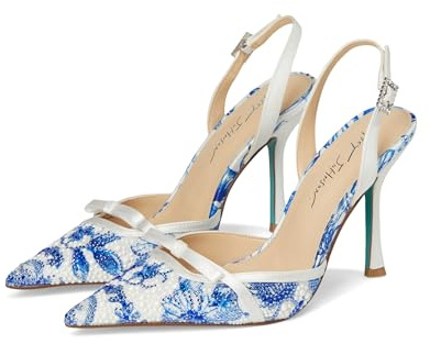 Betsey Johnson Women's Roza Pump, White Blue Floral, 8 M