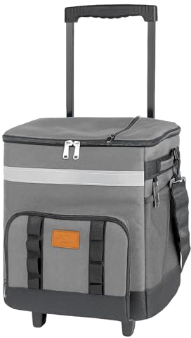 SUNNYNEST Rolling Cooler Bag 35 Litre Cool box Portable Insulated Tote with Wheels and Telescopic Handle, Cooler on Wheels for Camping, Hiking, Travel, Beach & Outdoor Events (Gray)