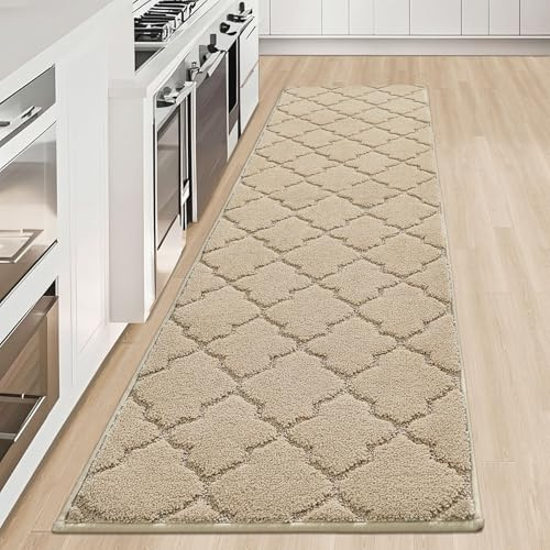 COSY HOMEER Küchenteppich, 50 x 200 cm Küchenläufer, Hellbeige | Rutschfest und waschbar, saugfähiges Polyestergewebe, weich unter den Füßen, für Küche und Flur