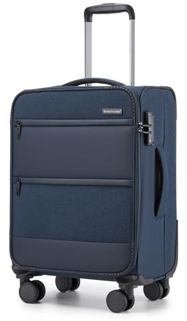 British Traveller Handgepäck Koffer Stoffkoffer mit Laptop Fach TSA Schloss | 41L leichter Weichgepäckkoffer mit 15,6'' Laptopfach, leisen 360° Rollen und Schutzleisten, ideal für Businessreisen, Blau
