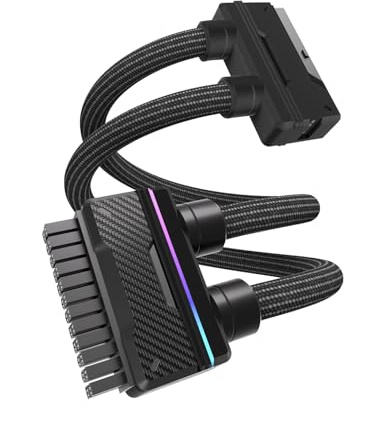 EZDIY-FAB UNIFAS ARGB 24-Pin PSU Extension Cable, Unified Dual-Tube, Black | 16AWG Tinned Copper, 5V 3-Pin ARGB Sync, AIO-Matched Design, ATX 24-Pin Extension, Clean Cable Routing, Premium PC Aesthetic