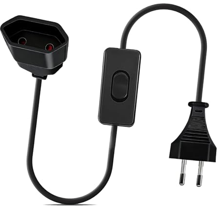 Flomiara Verlängerungskabel Flachstecker mit Schalter, 2,5A 250V Eurostecker, Kurzes Verlängerung, 90° Eurostecker, Stromkabel Flach 0.75 mm² Typ-C Euro Buchse für PC Computer Monitor TV, Schwarz