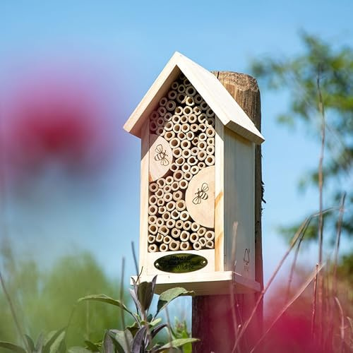 CJ Wildlife Insektenhotel – Bienenhotel, Wildbienenhotel – Holz mit Bambus – 13 x 13 x 26 cm – Insektenhaus zum Aufhängen