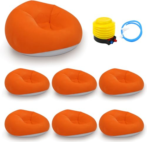 Peakora 6 Pcs Inflatable Bean Bag Chairs with Foot Pump, 330.69lbs Capacity Outdoor Blow up Camping Chairs, Lazy Sofa for Camping, Movie Nights, Indoor & Outdoor Lounge (6, Orange)
