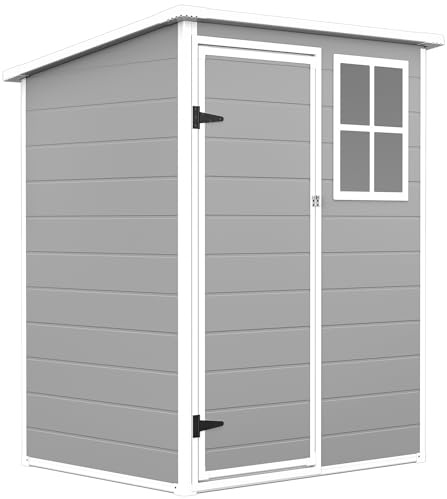 LARBANKE Gartenhaus wetterfest 2,64m³–150×122×182 cm Kunststoff Gartenschuppen mit stabilem Boden &Fenster–Gerätehaus mit abschließbarer Tür, Belüftung & Dach–Ideal für Garten, Rasen & Terrasse, Grau