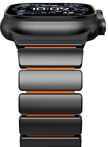 NewWays Metall Armband für Apple Watch 49mm 46mm 45mm 44mm,Schwarz/Orange