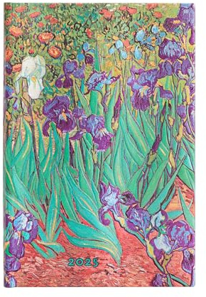 Paperblanks 12-Monatskalender 2025, Van Goghs Schwertlilien, Mini, Horizontal, Elastikband-Verschluss