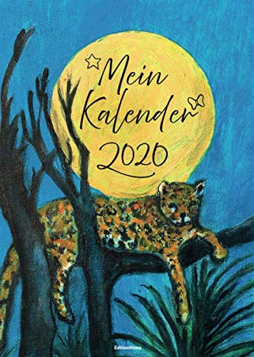 EditionMawu Mein Kalender 2020: Taschenkalender Wochenplaner 2020 Din A5 mit Mondkalender, modernes naturverbundenes Design, Monatsübersicht und ... Edition Mawu Motiv Jaguar mit Mond / Vollmond