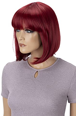 CAISHA Perücke Bob Wig Cosplay Fasching Halloween Rot WB1