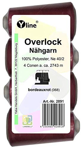 4 Stück Spulen Overlock - Nähgarn, bordeaux - rot, a. 2743 m, NE 40/2, 100% Polyester, Nähfaden, Nähmaschinen Garn, (0,01 € / 10 m), 2891