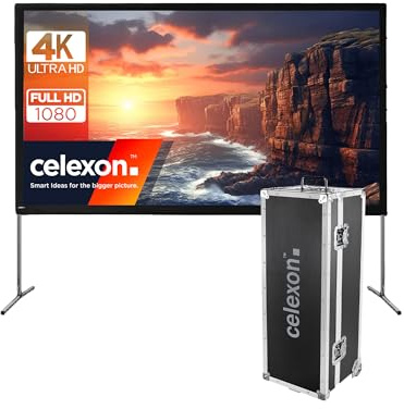 celexon Mobil Expert Faltrahmen-Rück-Leinwand 90 | 203x114cm 16:9 | transportable 4K, Full-HD Projektionsfläche mit Standgerüst für Ihren Outdoor- & Heimkino-Beamer | inkl. Roll-Koffer