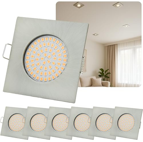 6x LED Einbauspot flach eckig 230V – 4W, 330lm, 3000K Warmweiß – Aluminium Deckenstrahler Ø68mm, Einbautiefe 28mm – Einbauleuchte für Decke und Wand
