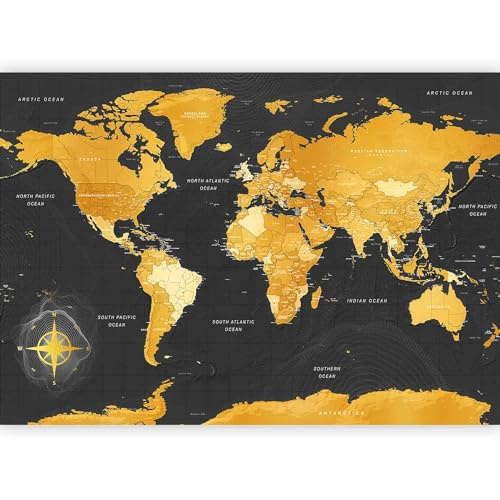 Fotomurales B&D XXL 250x175 cm Papel pintado tejido no tejido Decoración de Pared decorativos Murales moderna Diseno Fotográfico Mapa del mundo Mundo Mapamundi k-a-0130-a-a