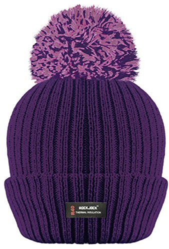 RockJock Ladies Womens Winter Pom Pom Ribbed Beanie Hat with R40 Advanced Thermal Insulation
