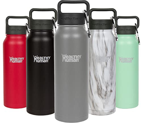 Healthy Human Stainless Steel Water Bottle | Double Walled Vacuum Insulated Water Thermos for Adults | Eco-Friendly Travel Bottles with Leak Proof Lid (Slate Gray, 21 oz/ 621 ML)