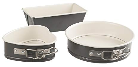 Dr. Oetker Juego de mini moldes para hornear exclusivos, con revestimiento antiadherente reforzado con cerámica, moldes para tartas diferentes y deliciosas (color: gris-marrón/crema), cantidad: 3