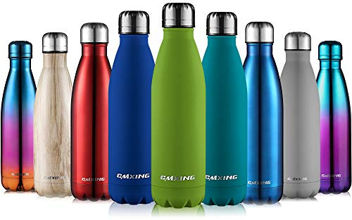 cmxing Doppelwandige Thermosflasche 500 mL / 750 mL mit Tasche BPA-Frei Edelstahl Trinkflasche Vakuum Isolierflasche (Gummi grün, 500 mL)