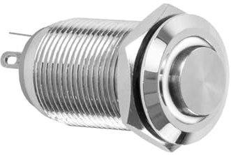 WITTKOWARE 14mm Metall-Druckschalter, Einbau-Ø 12mm, IP67, mit LED-Ringbeleuchtung (5-14V), 1x EIN/AUS (2A/250V~), Lichtfarbe weiß