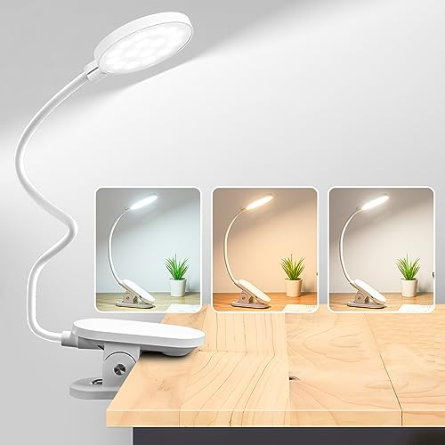 Mefine Lampada con Pinza 32 LED Lampada Clip Ricaricabile Luce Morsetto con 3 Colore e Regolabil Luminosità, Blocca 99.95% della Luce Blu Flessibile Lampada Lettura Letto per Lavoro Tavolo