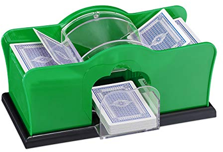 Relaxdays Unisex – Erwachsene Relaxdays Kartenmischmaschine für 2 Decks mit Kurbel manuelles Mischgerät Spielkarten bis, grün, 1 Stück EU