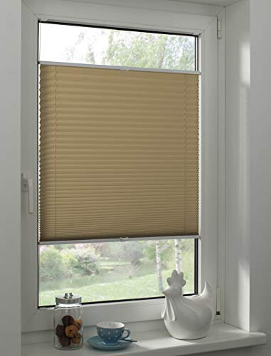Sunpro24 Plissee auf Maß, Blickdichtes Faltrollo, Klemm-Montage, Sonnenschutzrollo, (B) 131-140 x (H) 131-140 cm, Beige