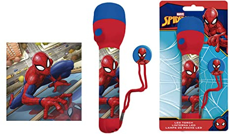 Marvel Spiderman Lampe torche LED 16 cm, lampe torche en plastique pour voyage, camping, cadeau d'été pour enfants, grande lampe de poche pour enfants, cadeau veilleuse pour garçons et filles de 3 ans
