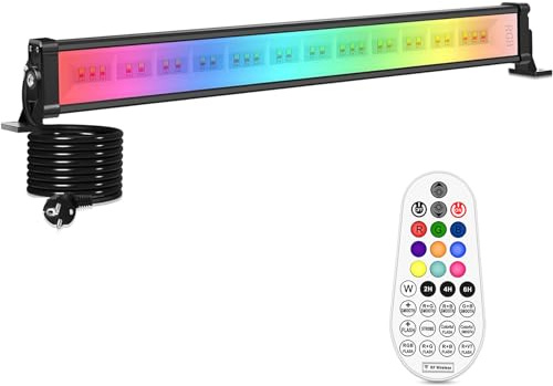 Linke RGB LED Strahler 42W Wallwasher mit Fernbedienung Außenstrahler Dimmbar Flutlicht Bunt IP66 Wasserdicht Lightbar mit Memoryfunktion für Garten Innen DJ Home Party Weihnachtsdekoration