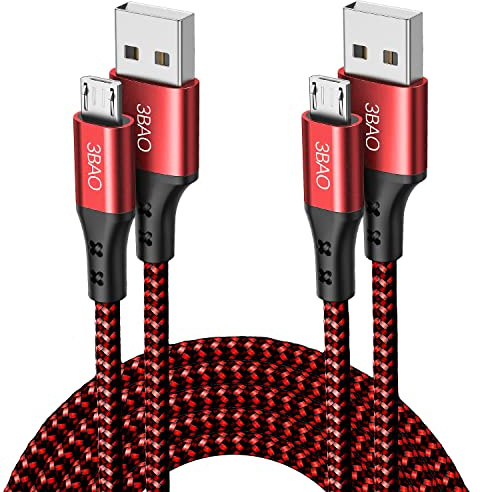 3BAO Micro USB Kabel 2 Stück 1M2M, Ladekabel Micro USB Schnellladekabel kompatibel mit Galaxy S7 S6 S5 J7 (2018) J6 J5, Huawei P Smart, P40 Lite E, P10 Lite, Y9 Y8 Y7, PS4 Controller
