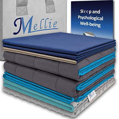 Mellie Luxury Double Weighted Blanket Set 6.8kg – Includes 2 Zippered Warming & Cooling Covers – Stress, Insomnia & Anxiety Relief – 135 x 190cm – Grey/White Navy/Cream Silver/Teal