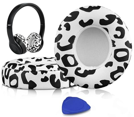 SoloWIT® Ear Pads Cushions Replacement, Earpads compatible with Beats Solo 2 & Solo 3 Wireless On-Ear Headphones with Soft Protein Leather/Strong Adhesive Tape - Snow Leopard