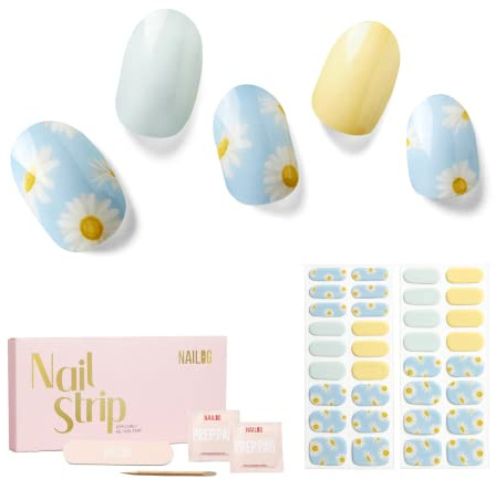 NAILOG Nagelfolie UV Härtend 34 Stück UV Nagelfolie - Daisy | 34 Streifen in 17 Größen, Gel-Nägel in Salonqualität zum Selbermachen, glänzend, HEMA-frei, vegan, einfach und sicher