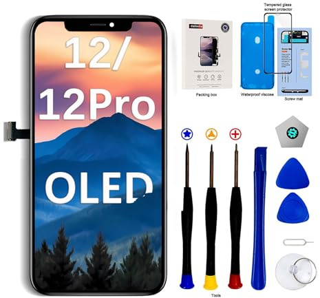 EFaith iPhone 12/12 Pro OLED Display di ricambio Con strumento di riparazione, digitalizzatore Touchscreen Assembly Frame per A2403, A2172, A2402, A2404-6.1” Nero (OLED) modelli